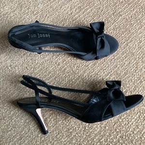 Jon Josef Black Satin Bow Open Toe Heels
